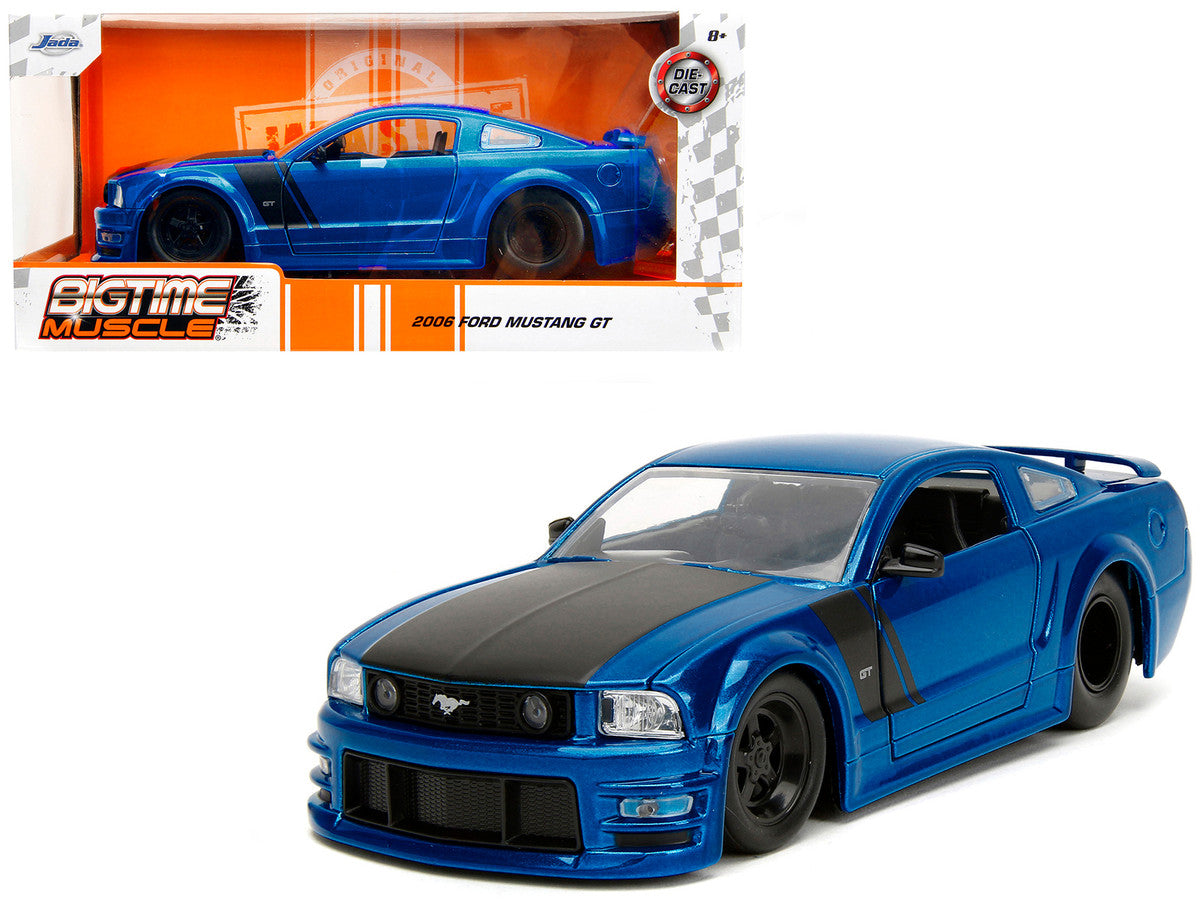 2006 Ford Mustang GT Blue Metallic with Matt Black Hood and Stripes "Bigtime Muscle" Series 1/24 Diecast Model Car by Jada Jada