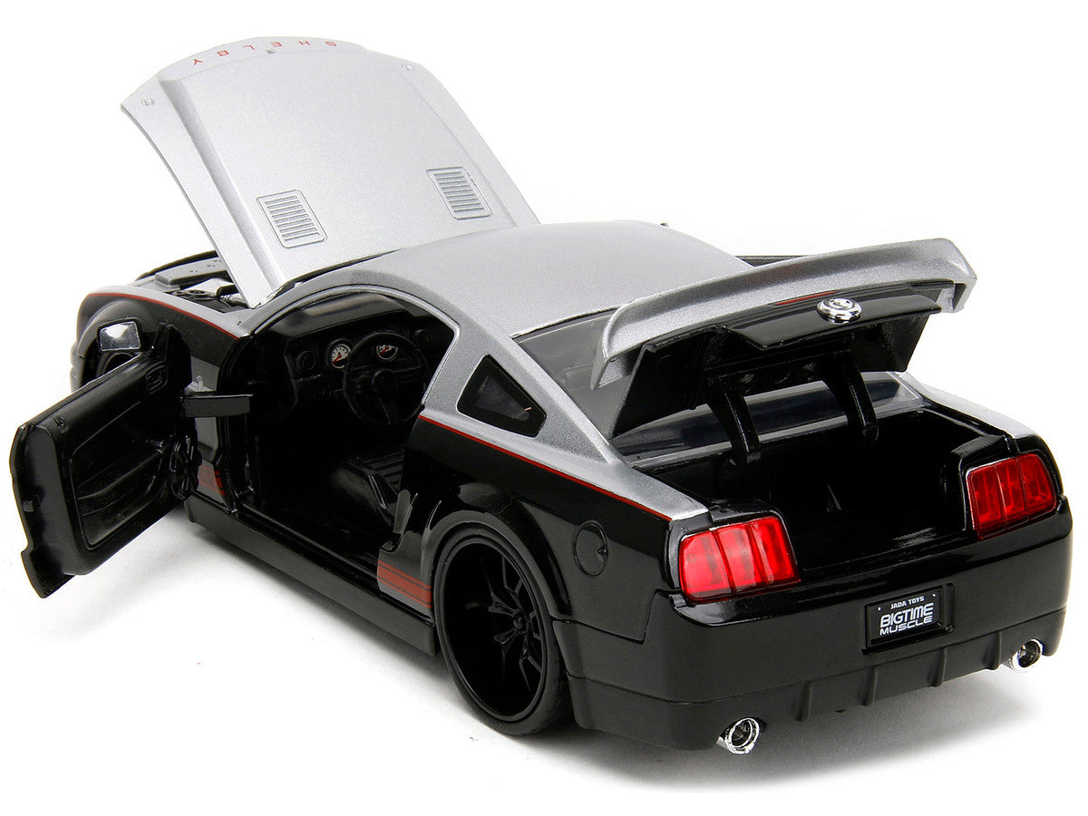 2008 Ford Shelby Mustang GT-500KR Silver and Black with Red Stripes "Bigtime Muscle" Series 1/24 Diecast Model Car by Jada Jada