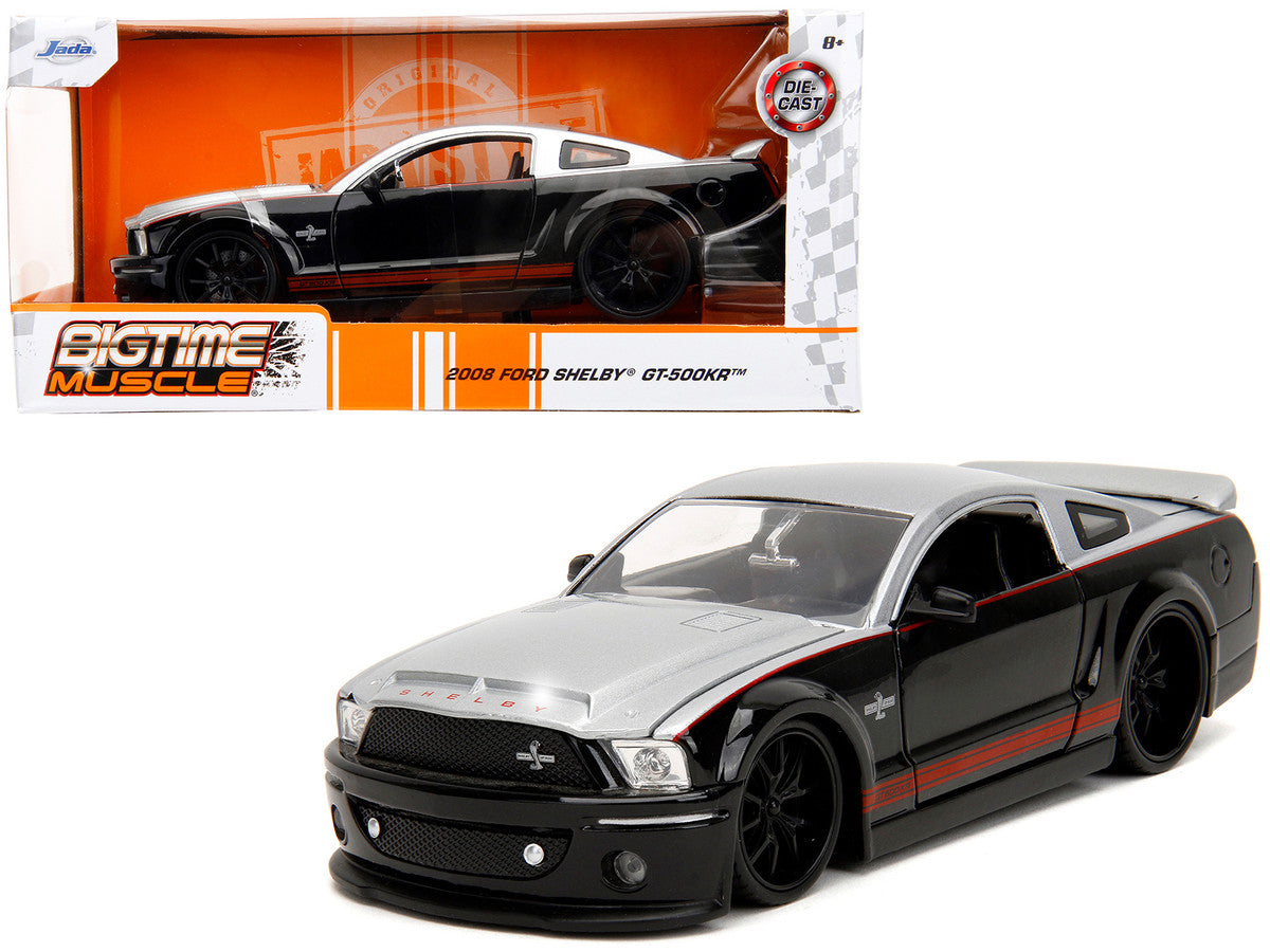 2008 Ford Shelby Mustang GT-500KR Silver and Black with Red Stripes "Bigtime Muscle" Series 1/24 Diecast Model Car by Jada Jada