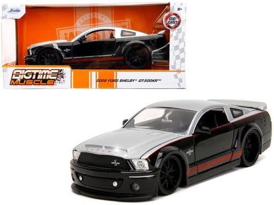 2008 Ford Shelby Mustang GT-500KR Silver and Black with Red Stripes "Bigtime Muscle" Series 1/24 Diecast Model Car by Jada Jada