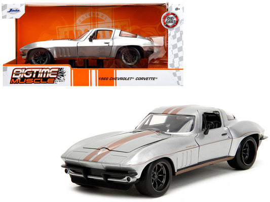 1966 Chevrolet Corvette Silver Metallic with Bronze Stripes "Bigtime Muscle" Series 1/24 Diecast Model Car by Jada Jada