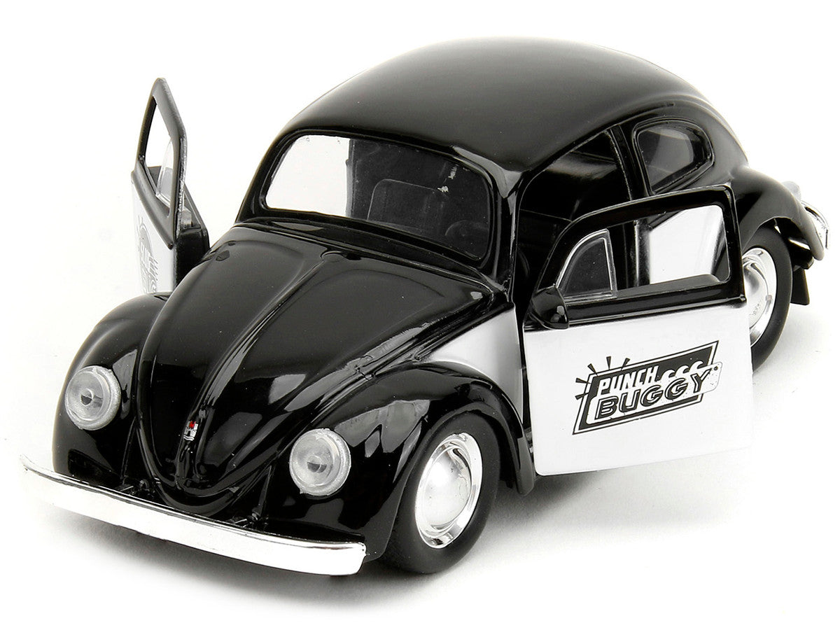 1959 Volkswagen Beetle "Punch Buggy" Black and White and Boxing Gloves Accessory "Punch Buggy" Series 1/32 Diecast Model Car by Jada Jada
