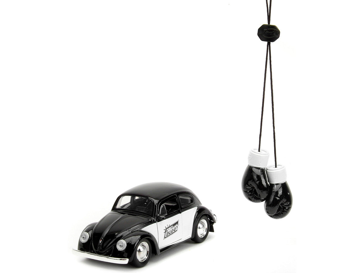 1959 Volkswagen Beetle "Punch Buggy" Black and White and Boxing Gloves Accessory "Punch Buggy" Series 1/32 Diecast Model Car by Jada Jada