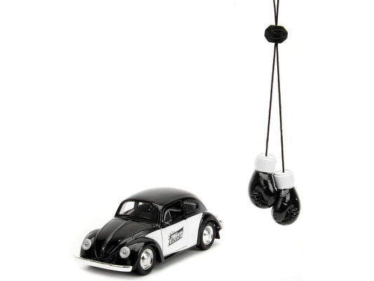 1959 Volkswagen Beetle "Punch Buggy" Black and White and Boxing Gloves Accessory "Punch Buggy" Series 1/32 Diecast Model Car by Jada Jada
