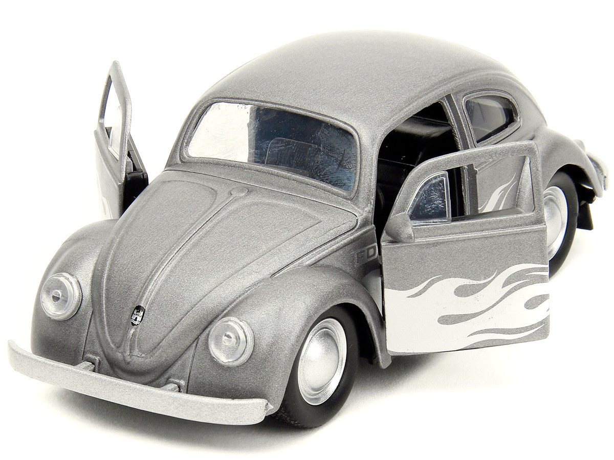 1959 Volkswagen Beetle Gray Metallic with Silver Flames and Boxing Gloves Accessory "Punch Buggy" Series 1/32 Diecast Model Car by Jada Jada