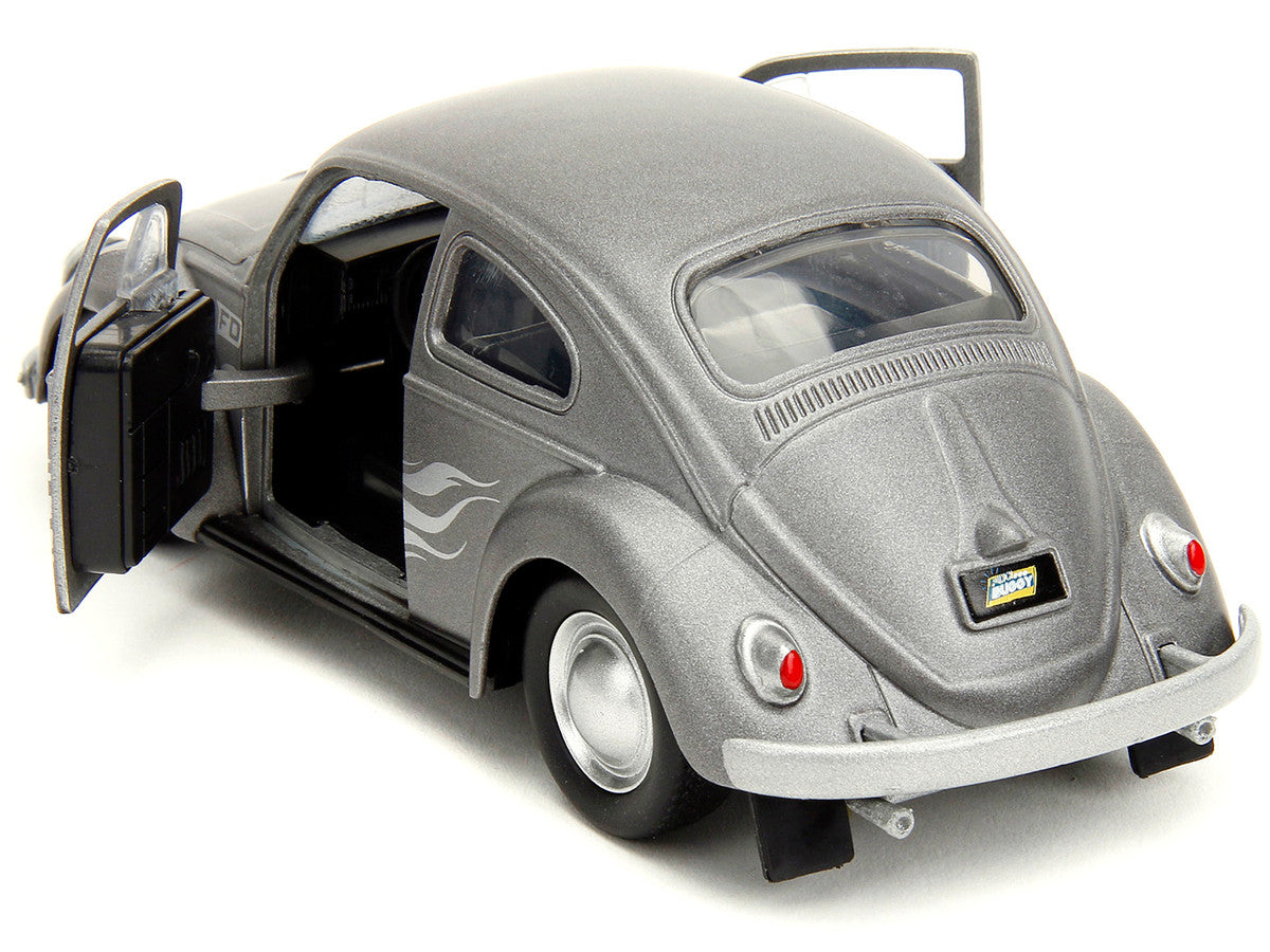 1959 Volkswagen Beetle Gray Metallic with Silver Flames and Boxing Gloves Accessory "Punch Buggy" Series 1/32 Diecast Model Car by Jada Jada