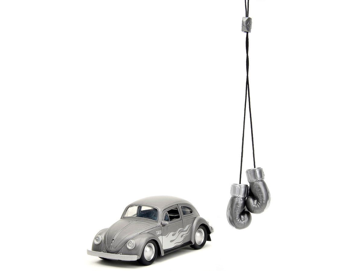 1959 Volkswagen Beetle Gray Metallic with Silver Flames and Boxing Gloves Accessory "Punch Buggy" Series 1/32 Diecast Model Car by Jada Jada