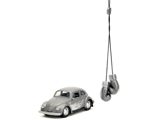 1959 Volkswagen Beetle Gray Metallic with Silver Flames and Boxing Gloves Accessory "Punch Buggy" Series 1/32 Diecast Model Car by Jada Jada