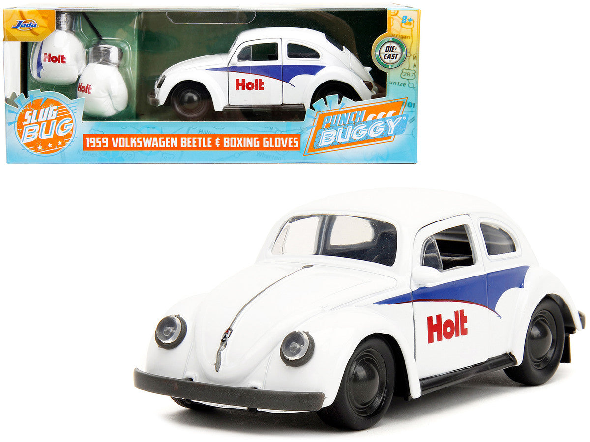 1959 Volkswagen Beetle "Holt" White with Blue Graphics and Boxing Gloves Accessory "Punch Buggy" Series 1/32 Diecast Model Car by Jada Jada