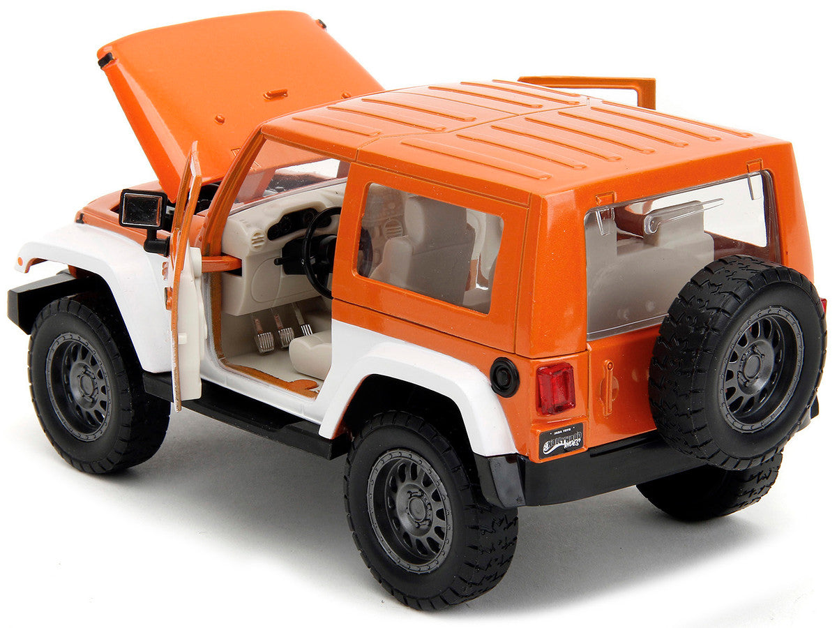 2007 Jeep Wrangler Orange Metallic and White and Orange M&M Diecast Figure "M&M's" "Hollywood Rides" Series 1/24 Diecast Model Car by Jada Jada