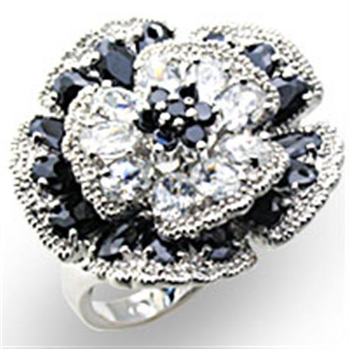 34432 - High-Polished 925 Sterling Silver Ring with AAA Grade CZ  in Jet Alamode