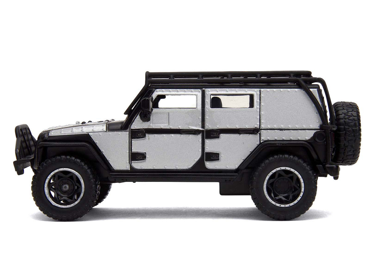 Tej's Jeep Wrangler Custom Silver Metallic with Black Top and Roof Rack "Furious 7" (2015) Movie "25 Years of Fast & Furious" Series 1/32 Diecast Model Car by Jada Jada