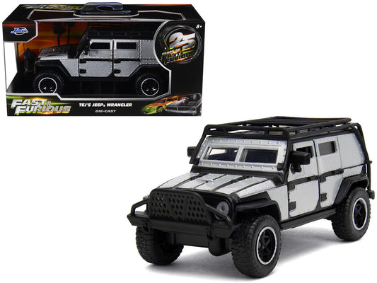 Tej's Jeep Wrangler Custom Silver Metallic with Black Top and Roof Rack "Furious 7" (2015) Movie "25 Years of Fast & Furious" Series 1/32 Diecast Model Car by Jada Jada