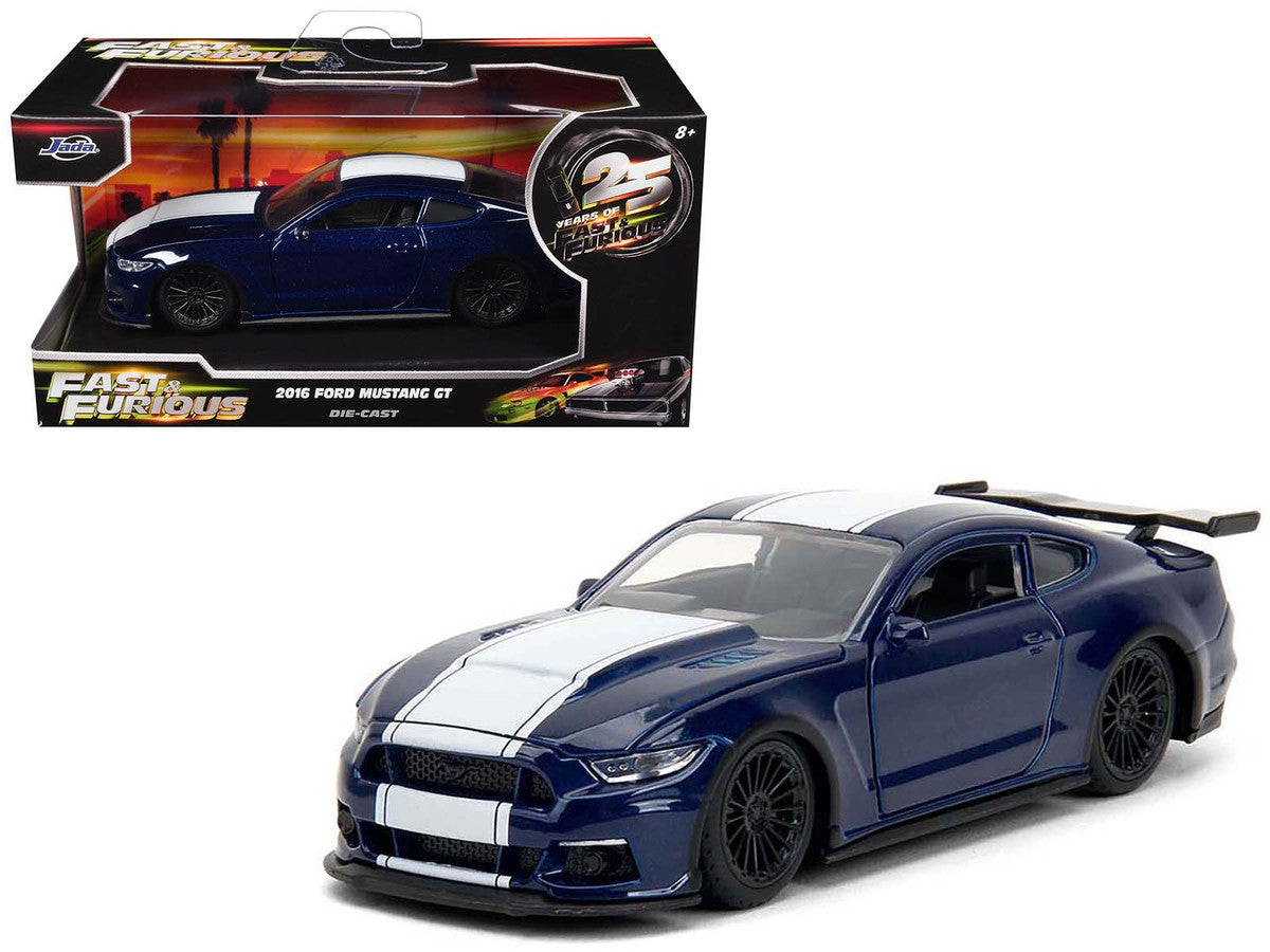 2016 Ford Mustang GT Dark Blue Metallic with White Stripe "F9" (2021) Movie "25 Years of Fast & Furious" Series 1/32 Diecast Model Car by Jada Jada
