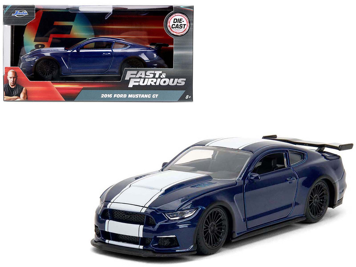 2016 Ford Mustang GT Dark Blue Metallic with White Stripe "F9" (2021) Movie "Fast & Furious" Series 1/32 Diecast Model Car by Jada Jada