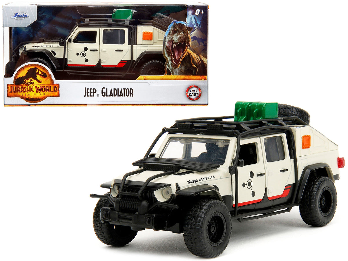 Jeep Gladiator Pickup Truck with Equipment Shell Beige with Graphics "Biosyn Genetics" "Jurassic World Dominion" (2022) Movie "Hollywood Rides" Series 1/32 Diecast Model Car by Jada W2B