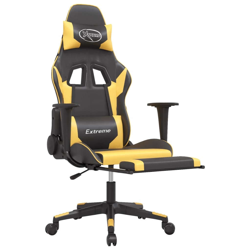Gaming Chair Black and Gold Faux leather, metal, plywood, foam