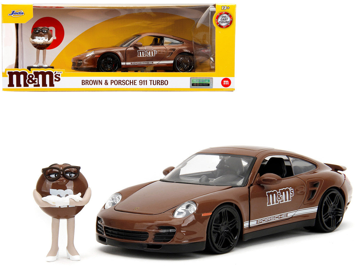 Porsche 911 Turbo Brown and Brown M&M Diecast Figure "M&M's" "Hollywood Rides" Series 1/24 Diecast Model Car by Jada Jada