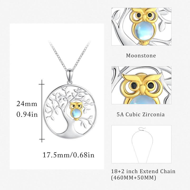 Tree of Life with Moonstone Owl Clearance Pendant Necklace in 925 Sterling Silver LadyShow.Store