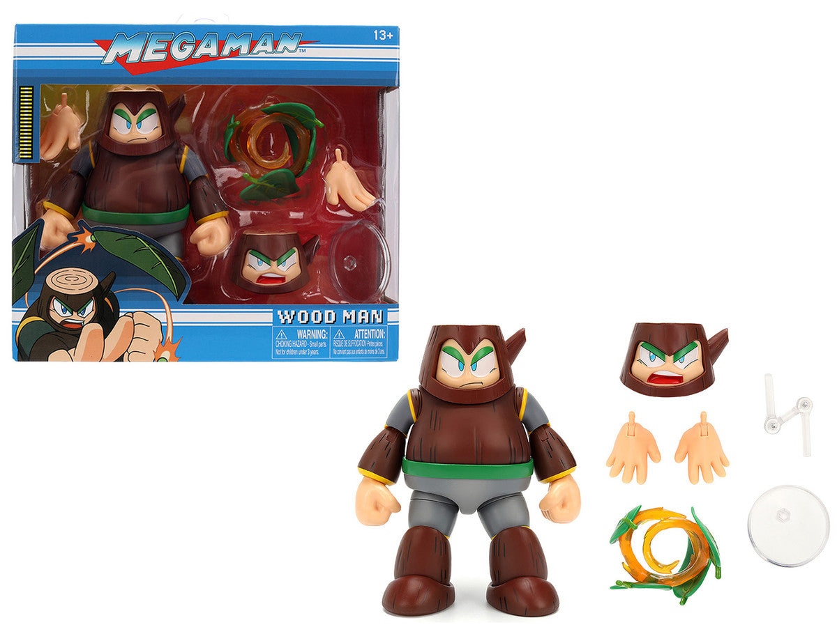 Wood Man 5" Moveable Figure (Deluxe Version) with Accessories and Alternate Head and Hands "Mega Man" (1987) Video Game Model by Jada Jada