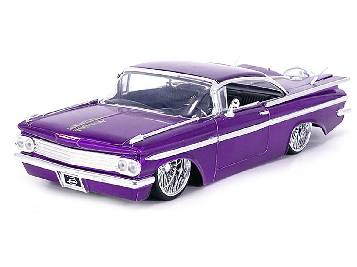 1959 Chevrolet Impala Lowrider Candy Purple with DUB Wire Wheels "Street Low" Series 1/24 Diecast Model Car by Jada Jada