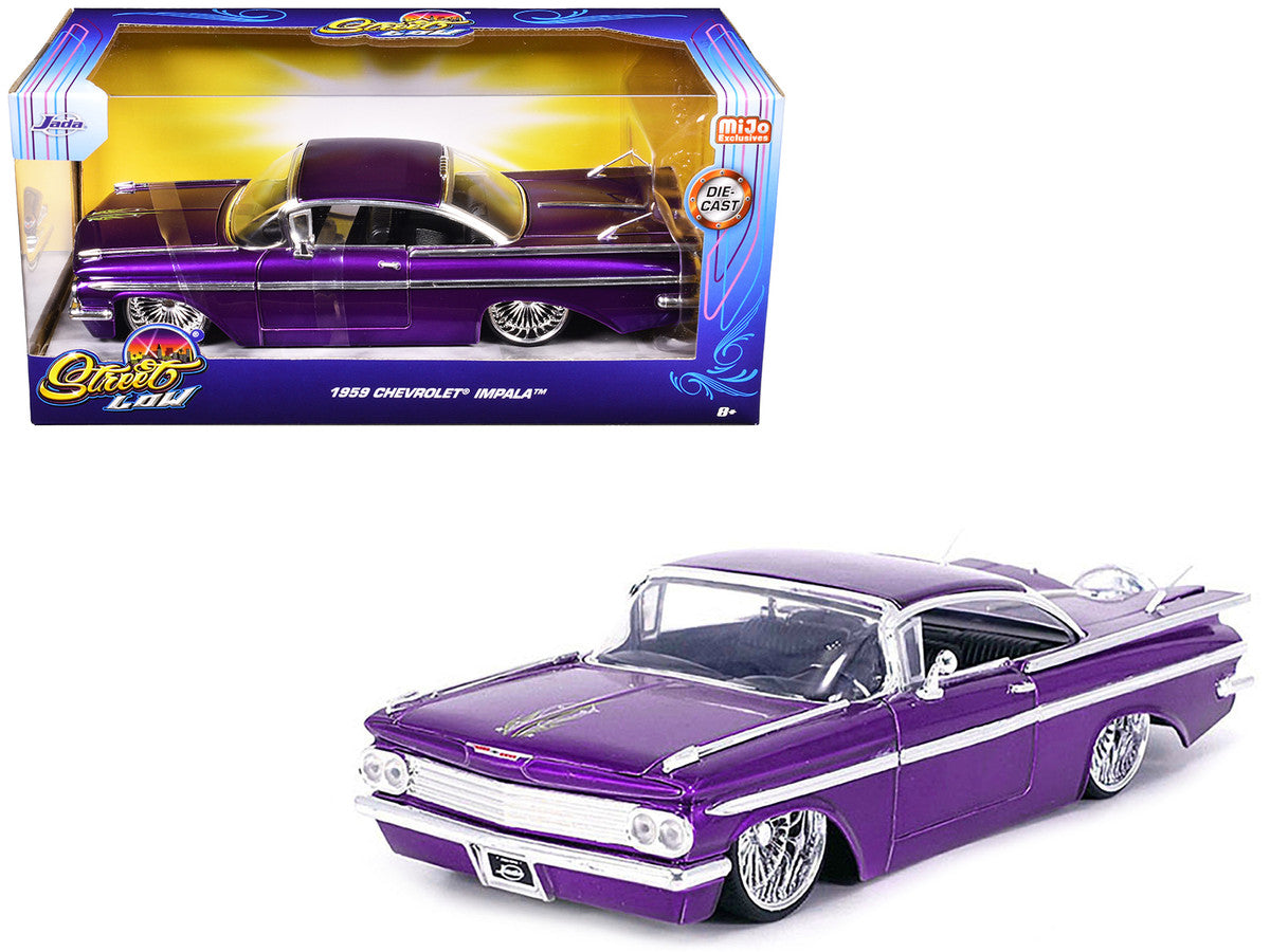 1959 Chevrolet Impala Lowrider Candy Purple with DUB Wire Wheels "Street Low" Series 1/24 Diecast Model Car by Jada Jada