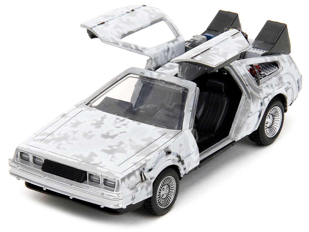 DMC DeLorean Time Machine Brushed Metal (Frost Version) "Back to the Future" (1985) Movie "Hollywood Rides" Series 1/32 Diecast Model Car by Jada-1