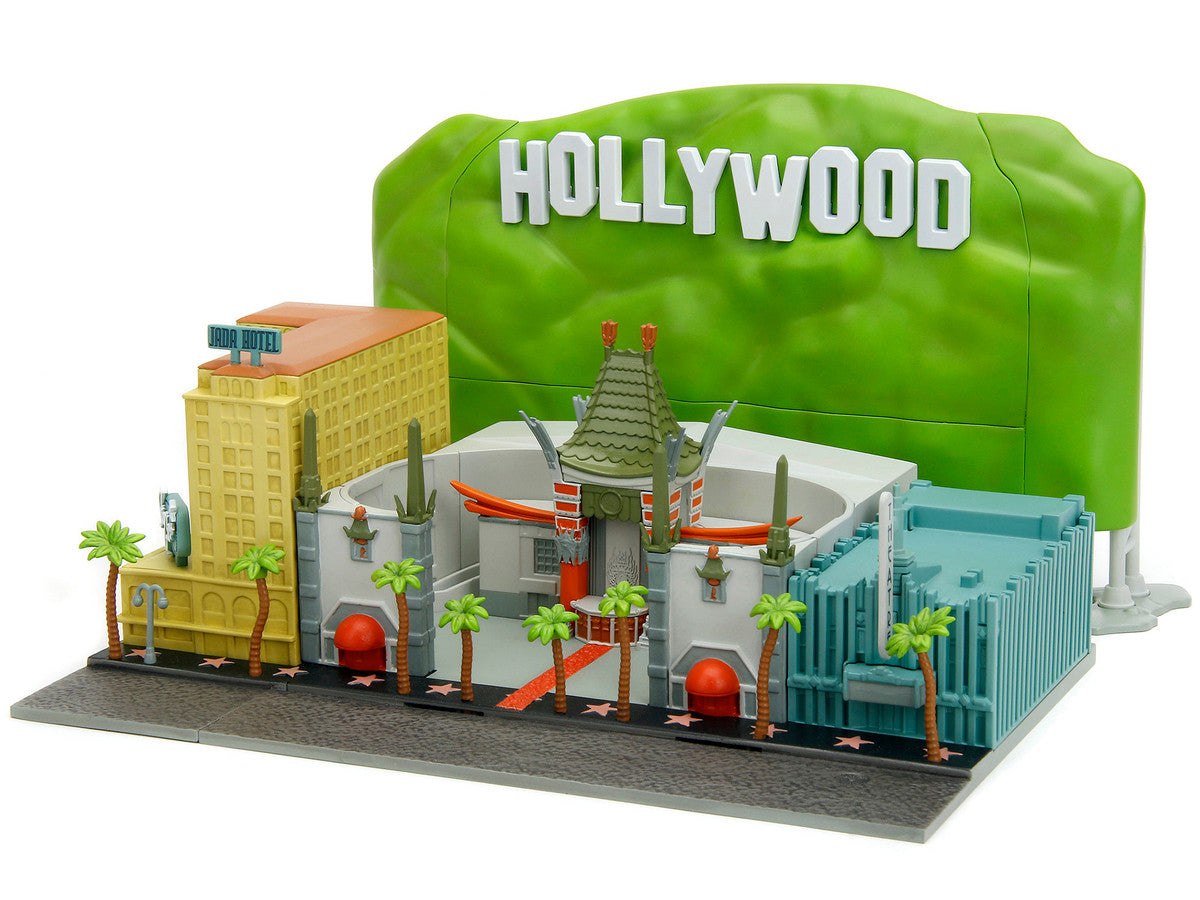 "Hollywood 100" Walk of Fame Diorama with Pink Convertible and Double-Decker Bus "Nano Scene" Series model by Jada Jada