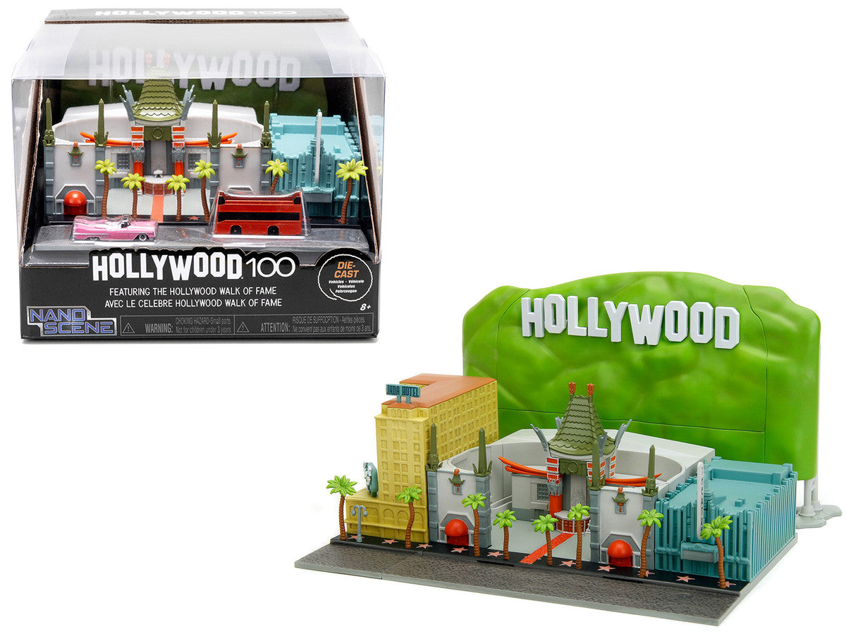 "Hollywood 100" Walk of Fame Diorama with Pink Convertible and Double-Decker Bus "Nano Scene" Series model by Jada Jada