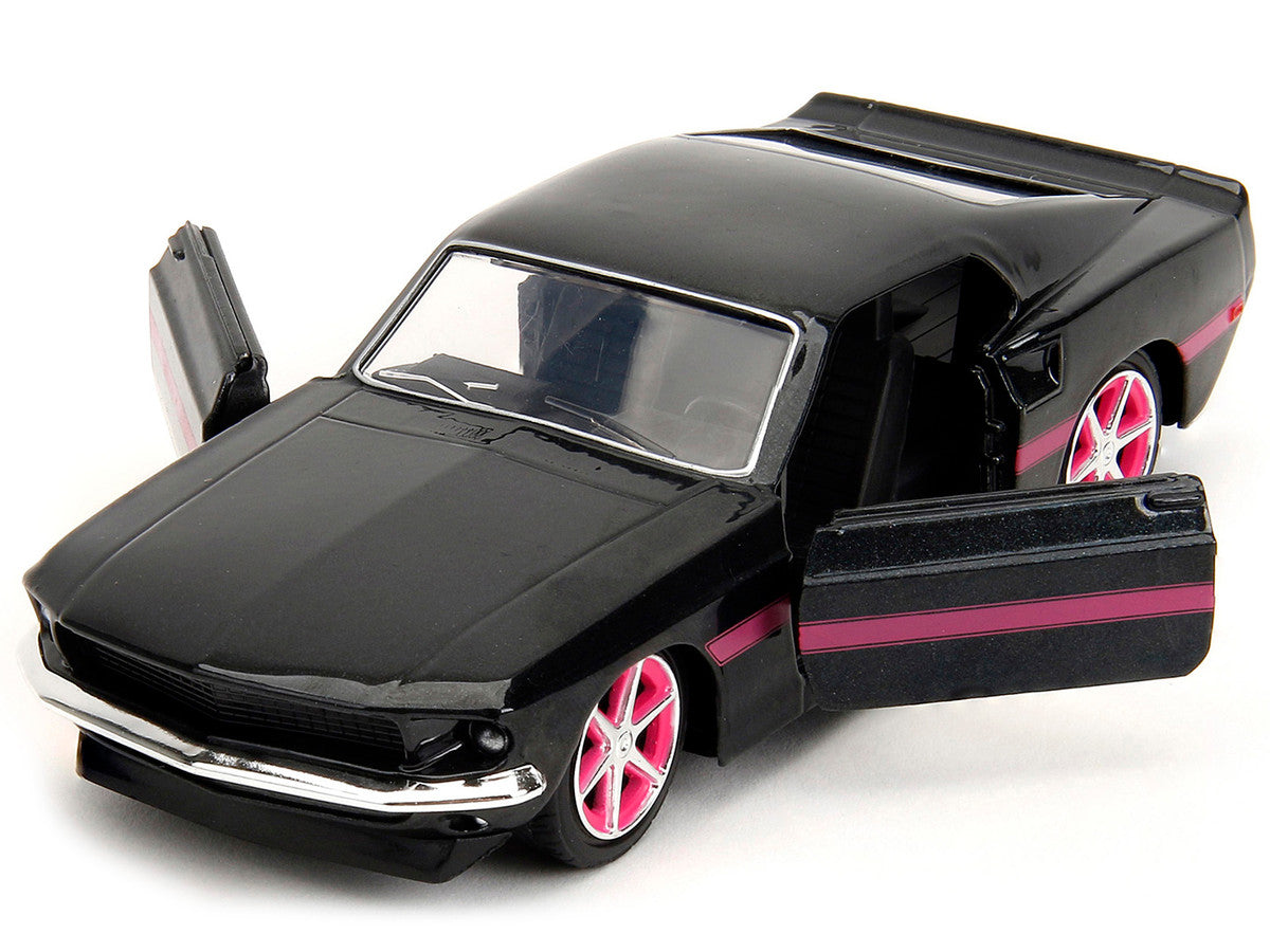 1969 Ford Mustang Black Metallic with Pink Stripes and Wheels "Pink Slips" Series 1/32 Diecast Model Car by Jada Jada