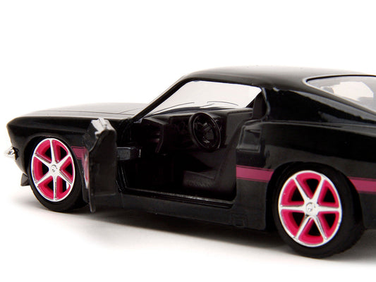 1969 Ford Mustang Black Metallic with Pink Stripes and Wheels "Pink Slips" Series 1/32 Diecast Model Car by Jada Jada