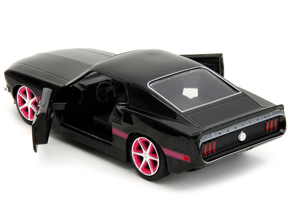 1969 Ford Mustang Black Metallic with Pink Stripes and Wheels "Pink Slips" Series 1/32 Diecast Model Car by Jada Jada