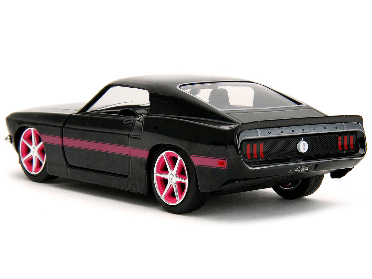 1969 Ford Mustang Black Metallic with Pink Stripes and Wheels "Pink Slips" Series 1/32 Diecast Model Car by Jada Jada