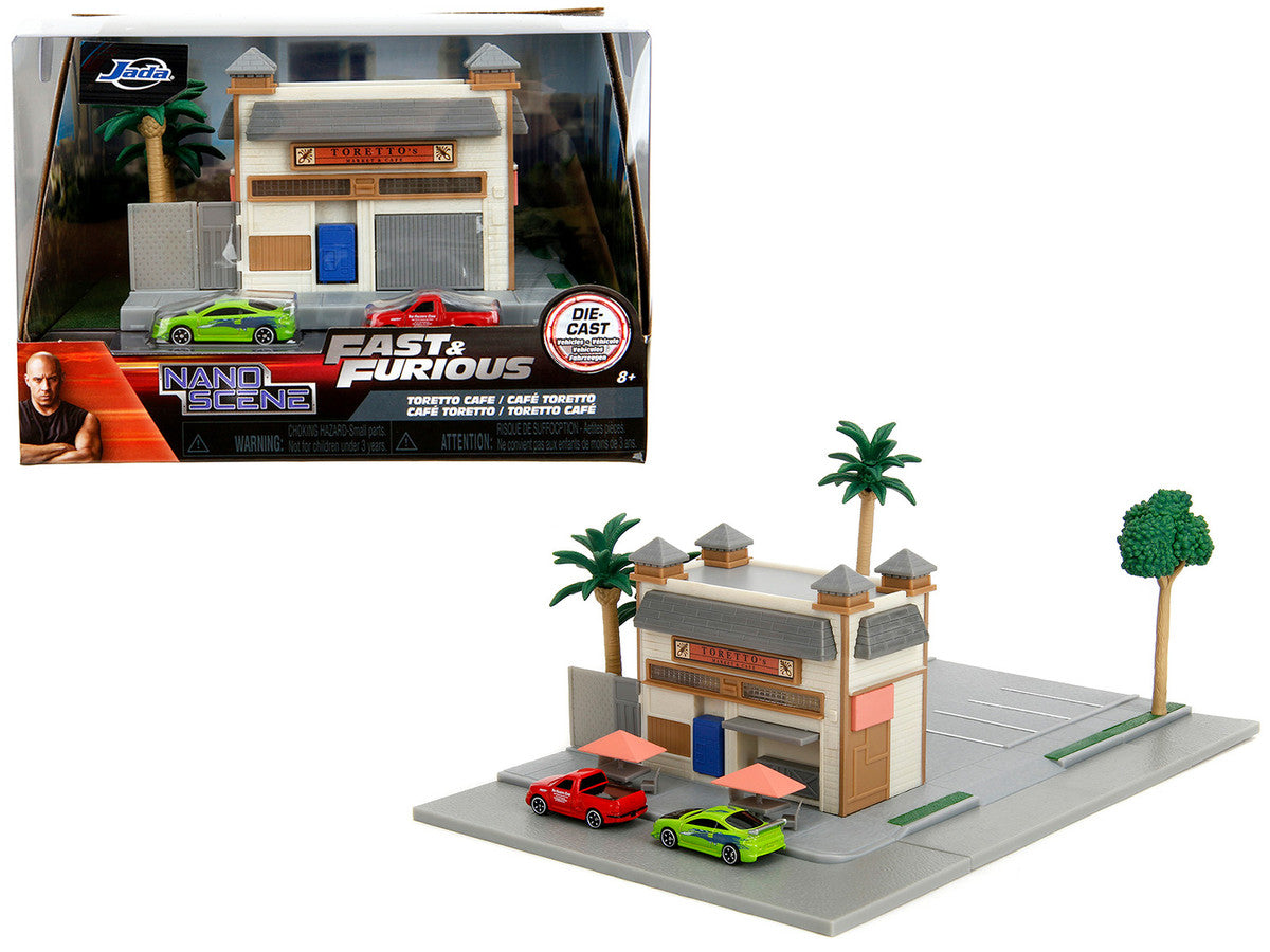 Toretto Cafe Diorama with Mitsubishi Eclipse Green and Ford F-150 SVT Lightning Red "Fast and Furious" "Nano Scene" Series Model by Jada LuxuryLifeWay Online Store