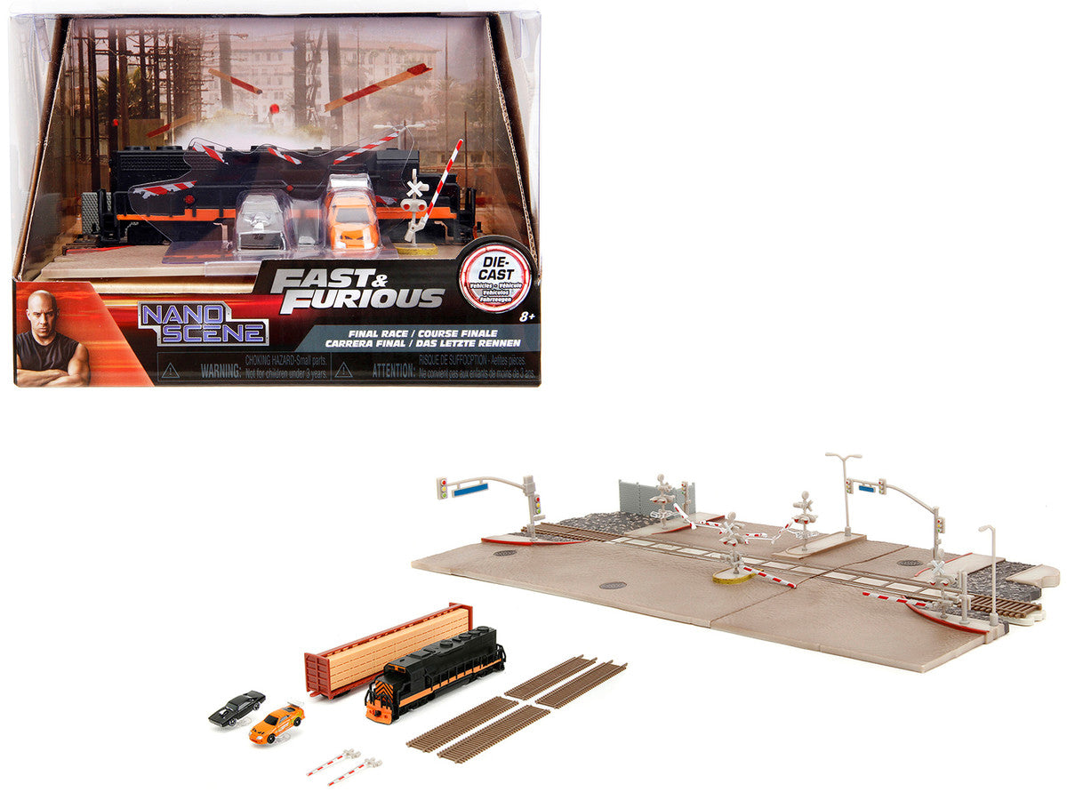 "Fast & Furious" Final Race Diorama with Toyota Supra Orange and Dodge Charger Black "Nano Scene" Series model by Jada Jada