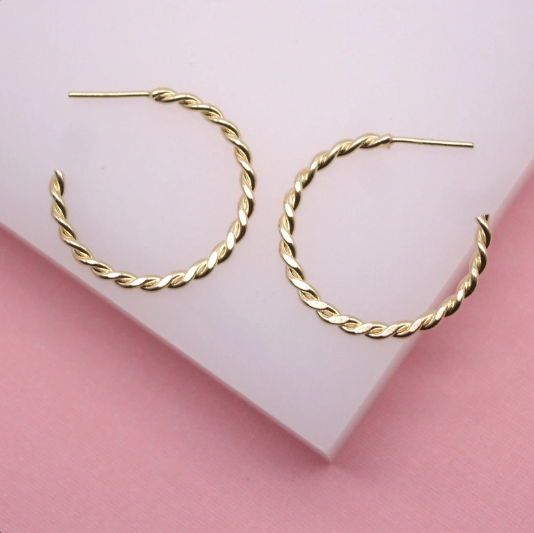 18K Gold Filled Twisted Hoop Stud Earrings | Gold Circle Twisted Hoop MIA Jewelry