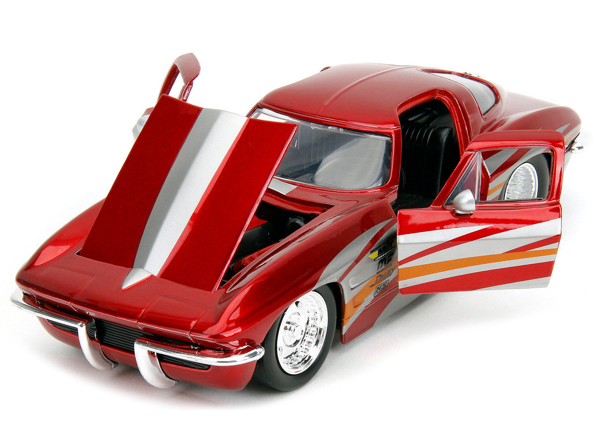 1963 Chevrolet Corvette Stingray Red Metallic with Silver Graphics "Bigtime Muscle" Series 1/24 Diecast Model Car by Jada Jada