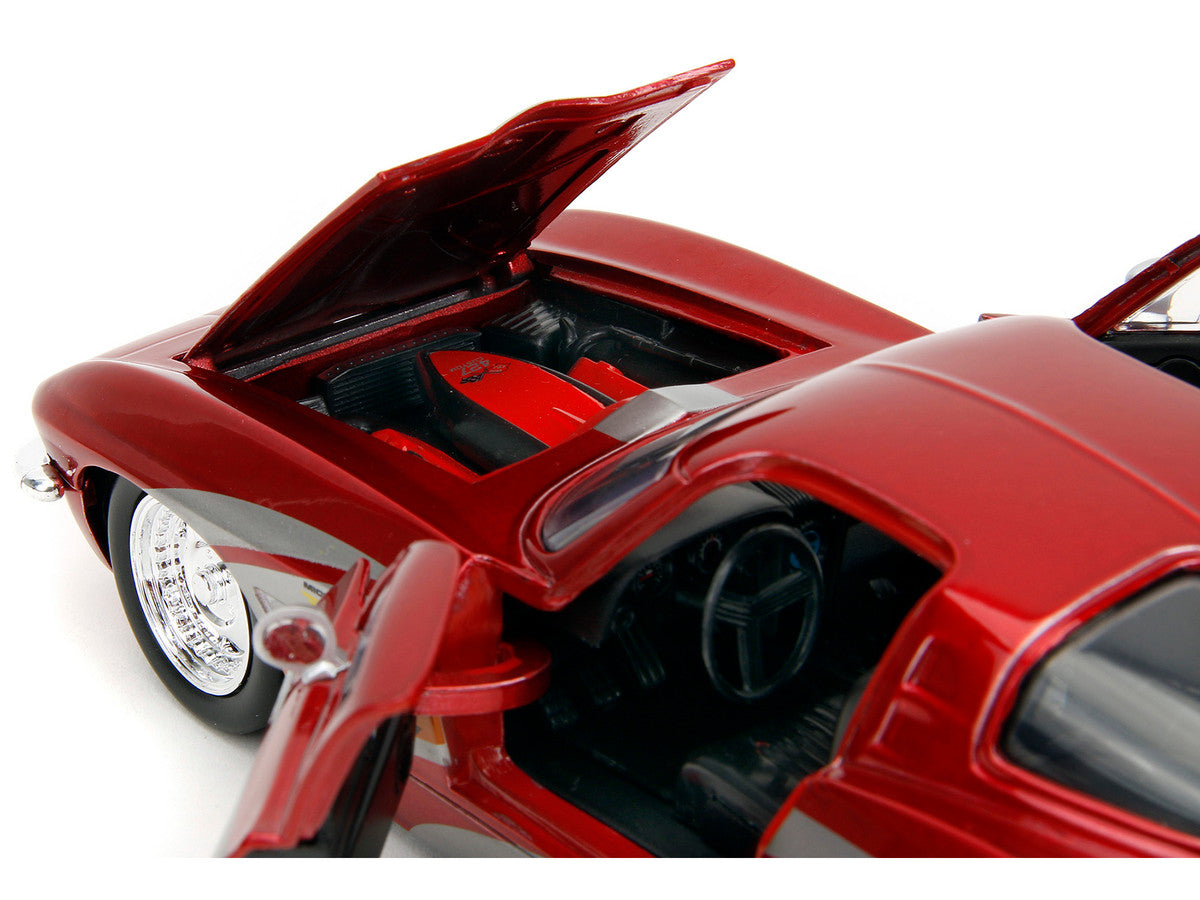 1963 Chevrolet Corvette Stingray Red Metallic with Silver Graphics "Bigtime Muscle" Series 1/24 Diecast Model Car by Jada Jada