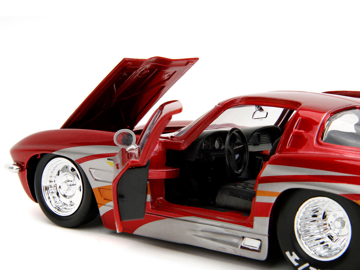 1963 Chevrolet Corvette Stingray Red Metallic with Silver Graphics "Bigtime Muscle" Series 1/24 Diecast Model Car by Jada Jada
