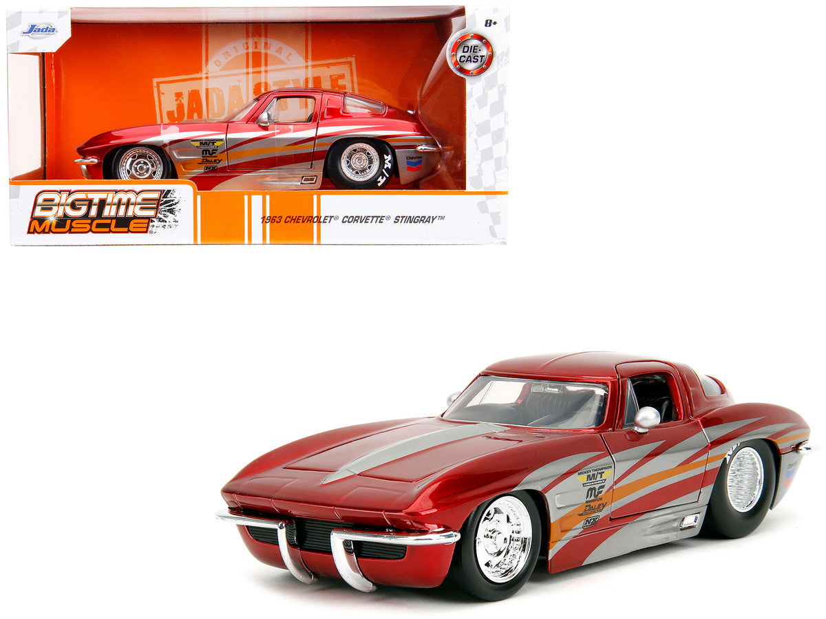 1963 Chevrolet Corvette Stingray Red Metallic with Silver Graphics "Bigtime Muscle" Series 1/24 Diecast Model Car by Jada Jada