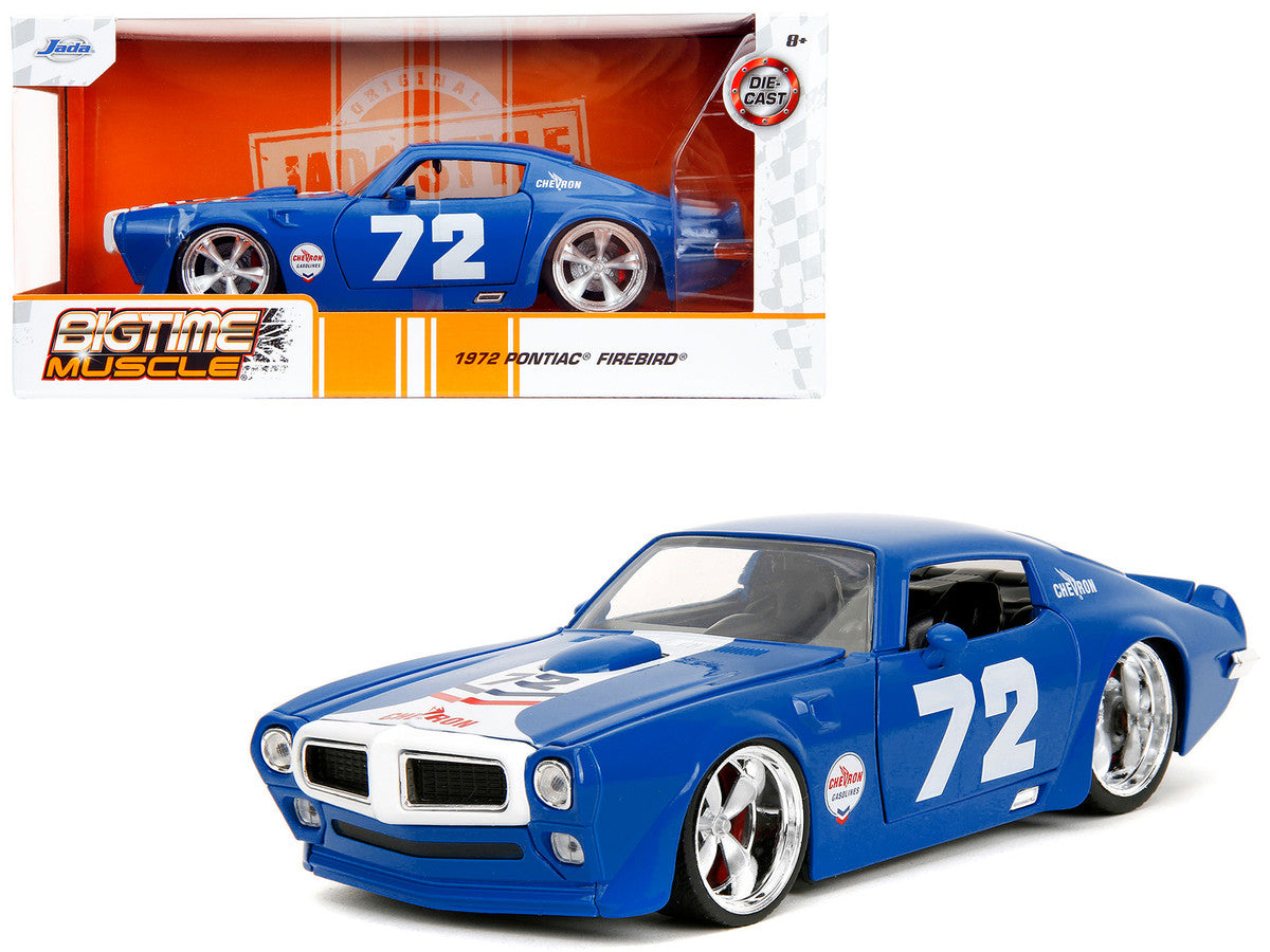 1972 Pontiac Firebird #72 Blue with White Stripe "Chevron" "Bigtime Muscle" Series 1/24 Diecast Model Car by Jada Jada
