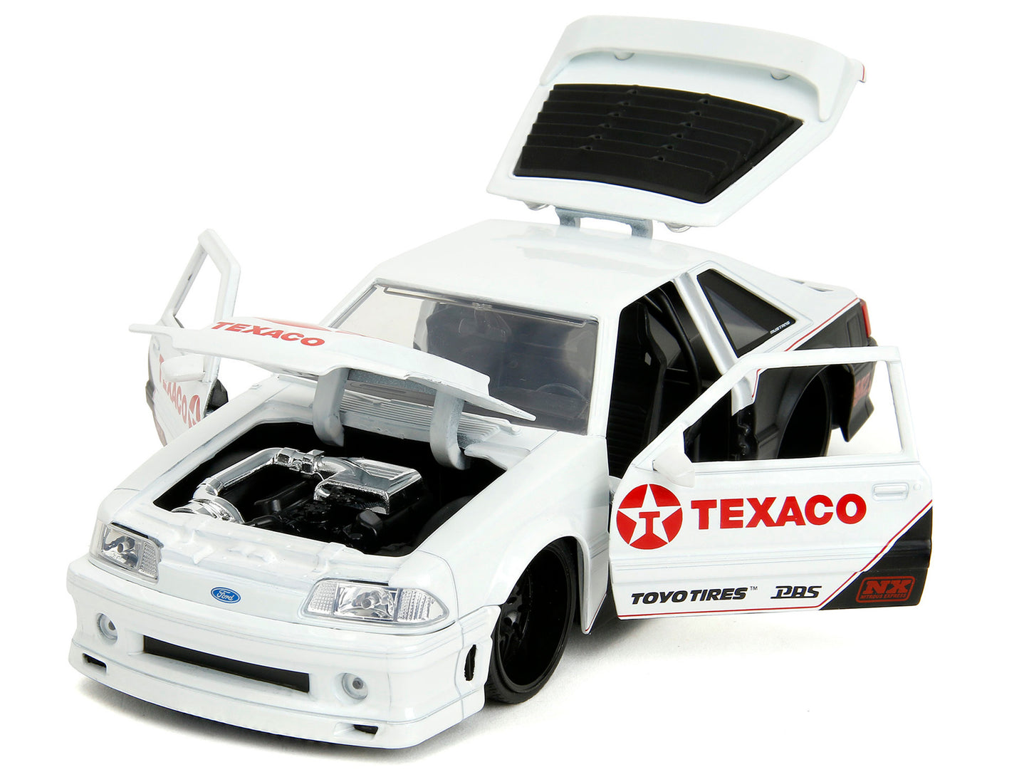 1989 Ford Mustang GT "Texaco" White and Matt Black with Graphics "Bigtime Muscle" Series 1/24 Diecast Model Car by Jada