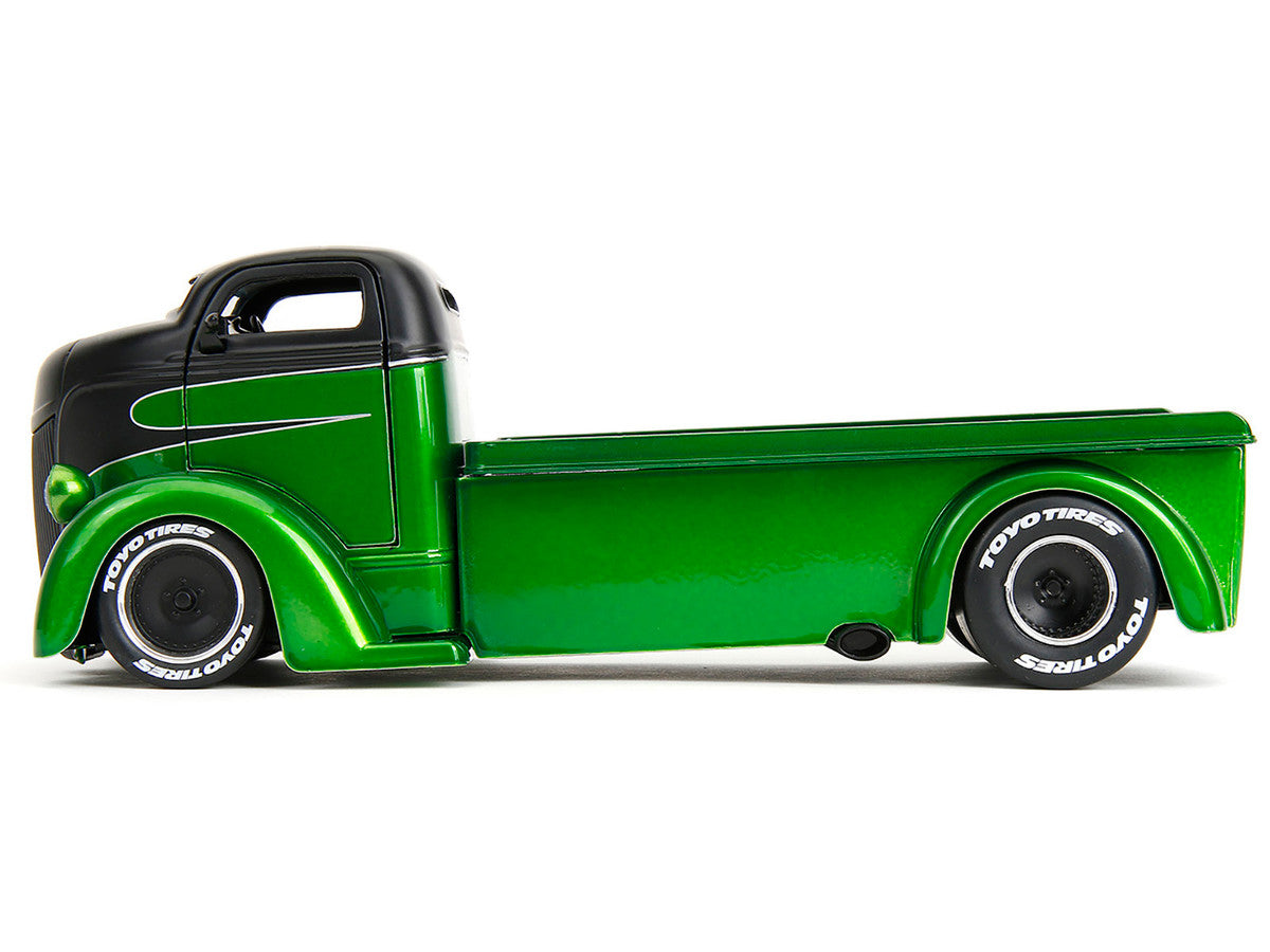 1947 Ford COE Flatbed Truck Green Metallic and Matt Black "Toyo Tires" with Extra Wheels "Just Trucks" Series 1/24 Diecast Model Car by Jada Jada