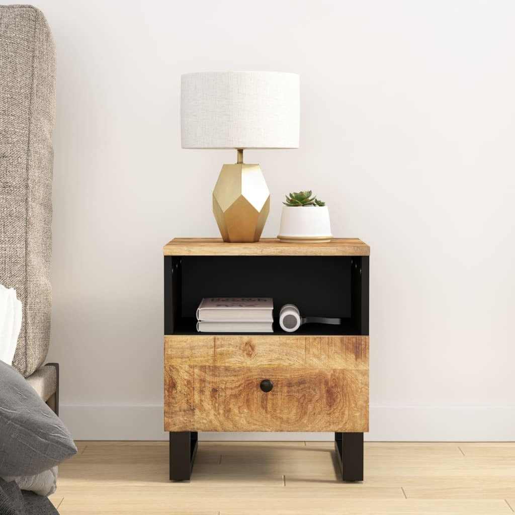 Bedside Cabinet Set of 2 Natural Mango Wood and Black W2B