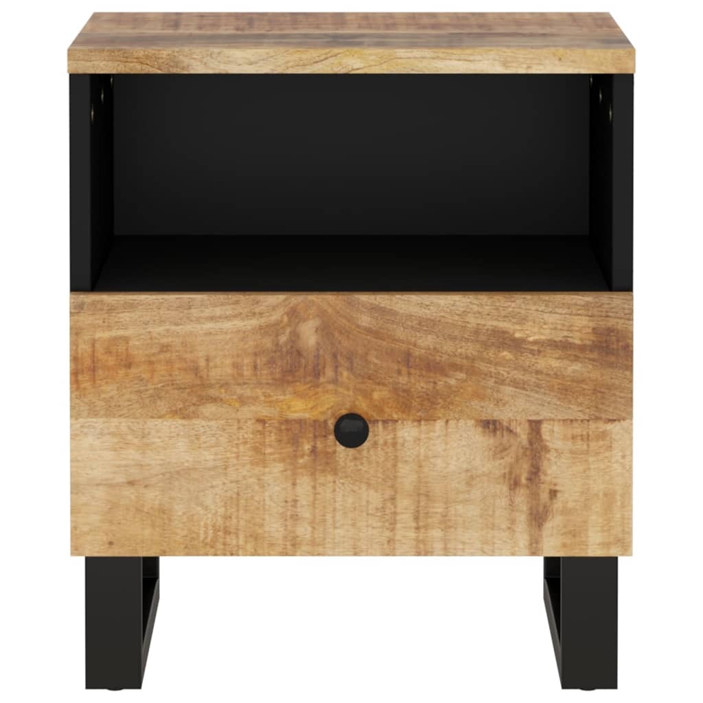 Bedside Cabinet Set of 2 Natural Mango Wood and Black W2B