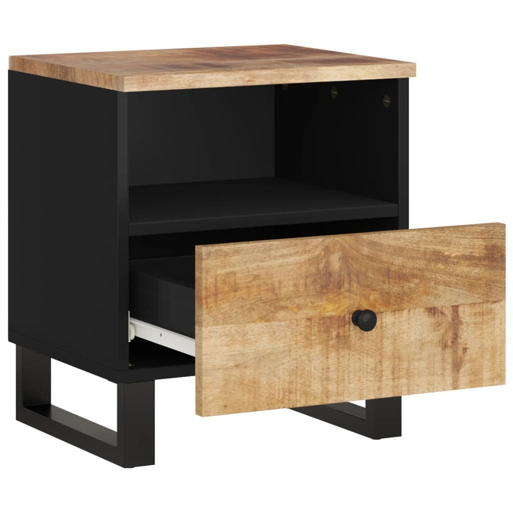 Bedside Cabinet Set of 2 Natural Mango Wood and Black W2B
