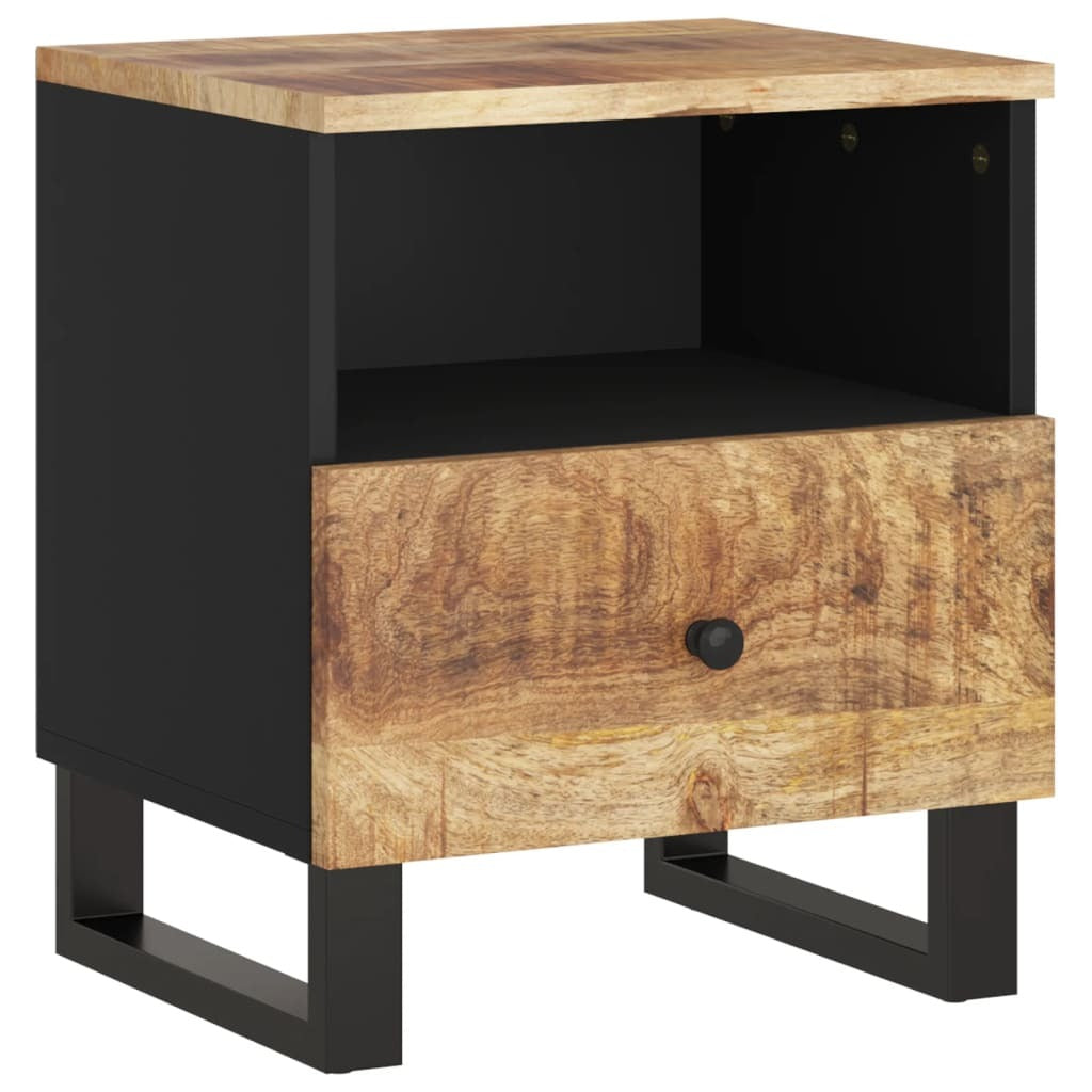 Bedside Cabinet Set of 2 Natural Mango Wood and Black W2B