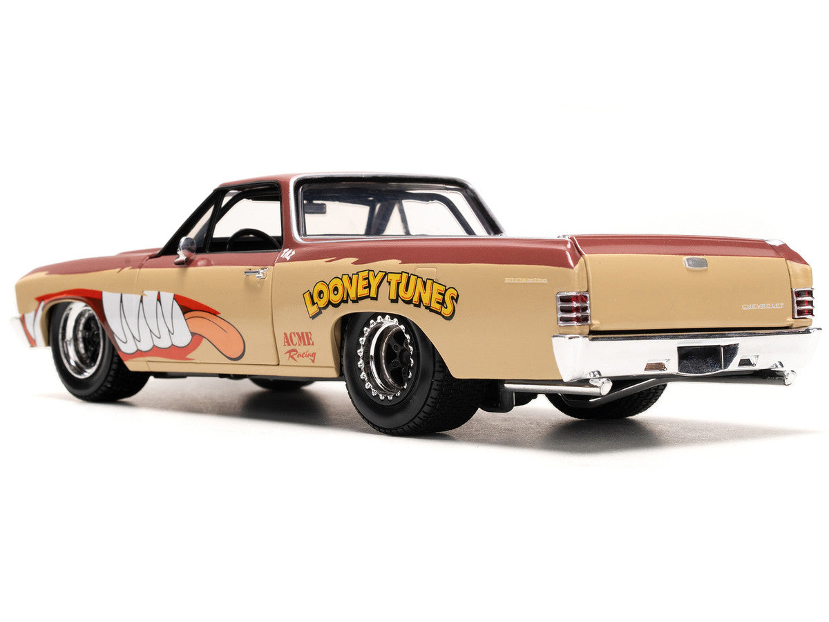 1967 Chevrolet El Camino Brown and Beige with Graphics and Tasmanian Devil (Taz) Diecast Figure "Looney Tunes" "Hollywood Rides" Series 1/24 Diecast Model Car by Jada Jada