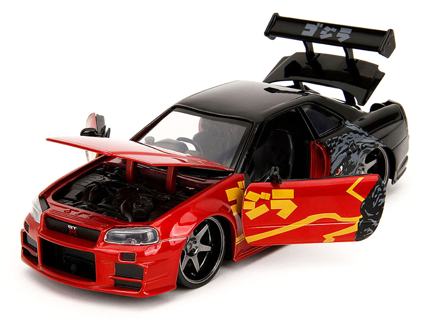 2002 Nissan Skyline GT-R (R34) RHD (Right Hand Drive) Red Metallic and Black "Godzilla vs. Destoroyah" (1995) Movie "Hollywood Rides" Series 1/24 Diecast Model Car by Jada