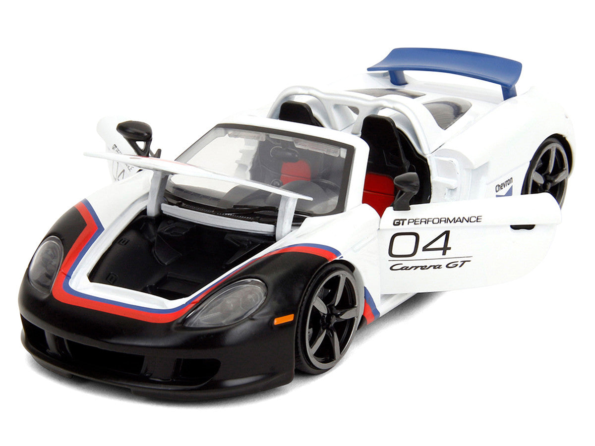 Porsche Carrera GT Convertible #04 "Chevron" White with Graphics "Hyper-Spec" Series 1/24 Diecast Model Car by Jada Jada